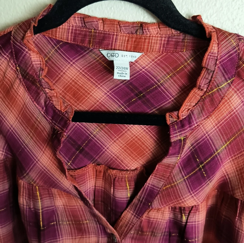 Cato 22/24W Plaid Long Sleeve Shirt Cottagecore Rodeo Cowgirl
